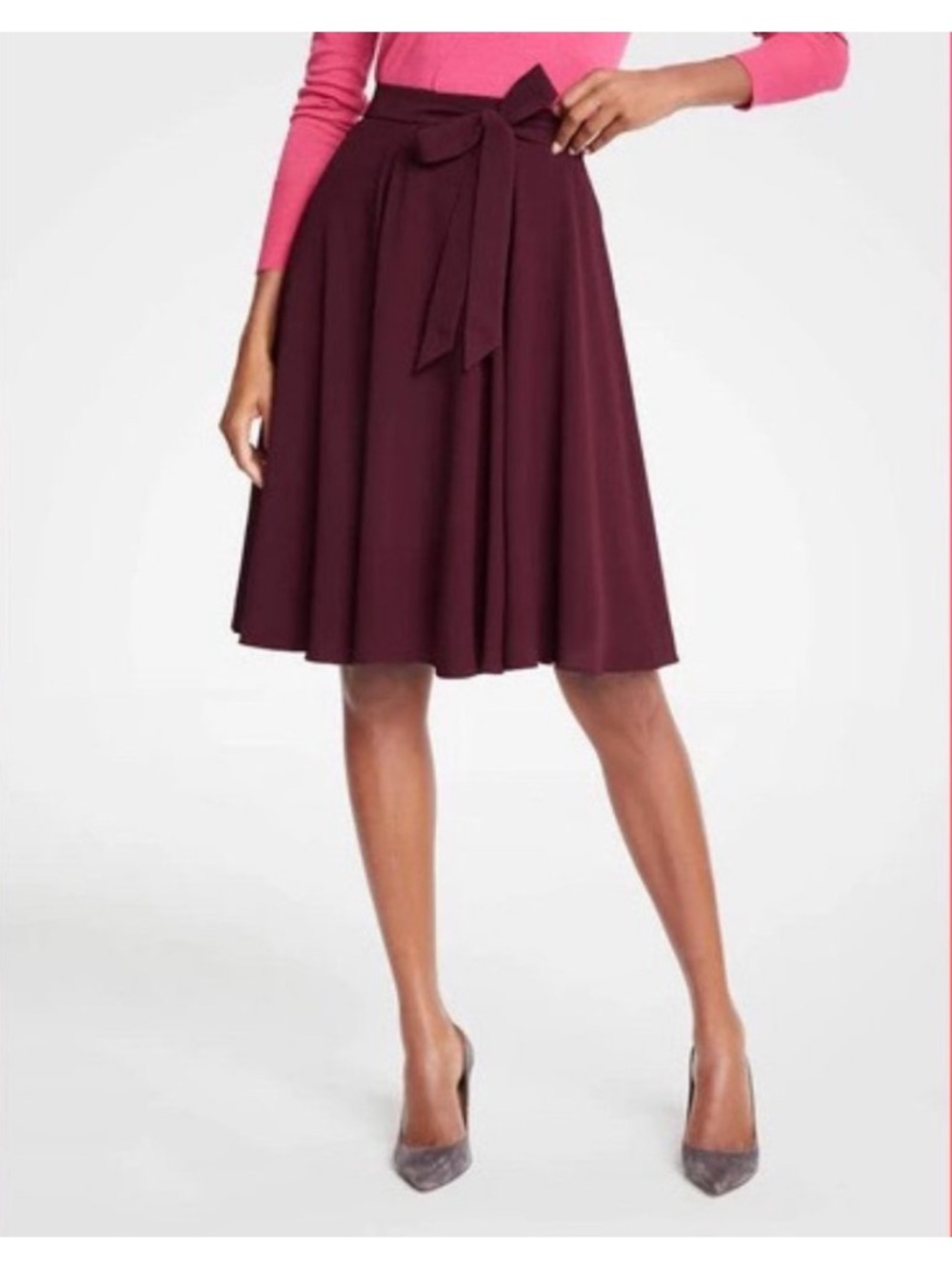 Ann Taylor Burgundy Tie-Waist Circle Skirt NWT Size 2